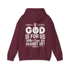 Heavy Blend Hoodie Sweatshirt "If God is For Us" white graphic on back