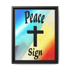 Peace Cross Sign Rainbow Background  Matte Canvas Framed | Religious Wall Art