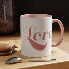 Pink Love Script Mug | Accent Coffee Mug, Red Interior & Handle
