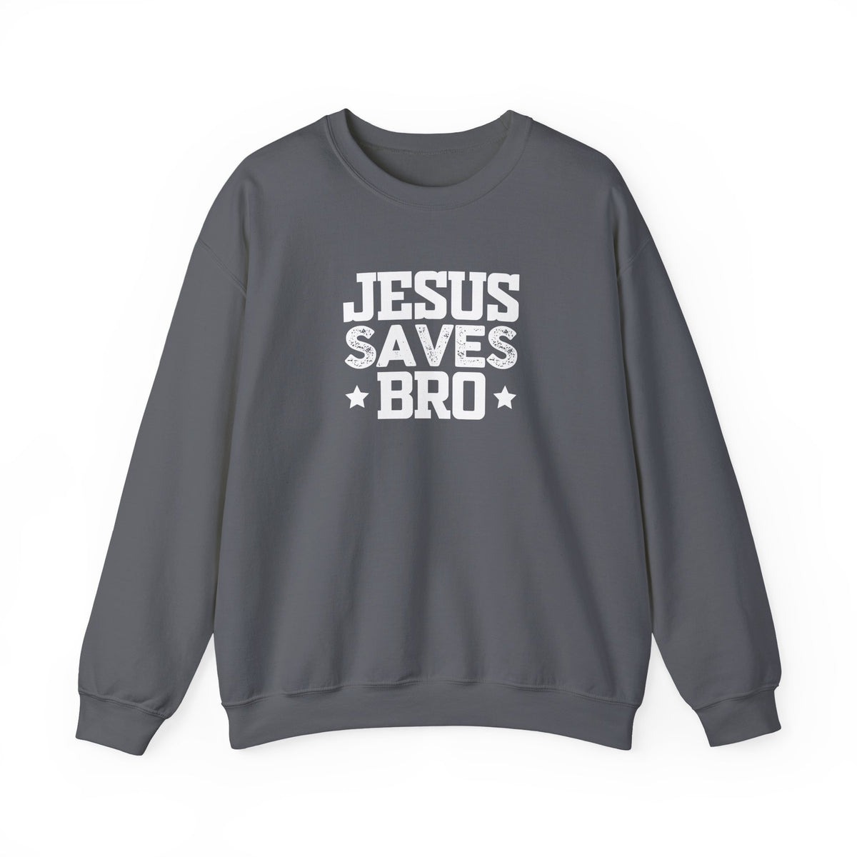 Heavy Blend Crewneck Sweatshirt "Jesus Saves Bro" white graphic