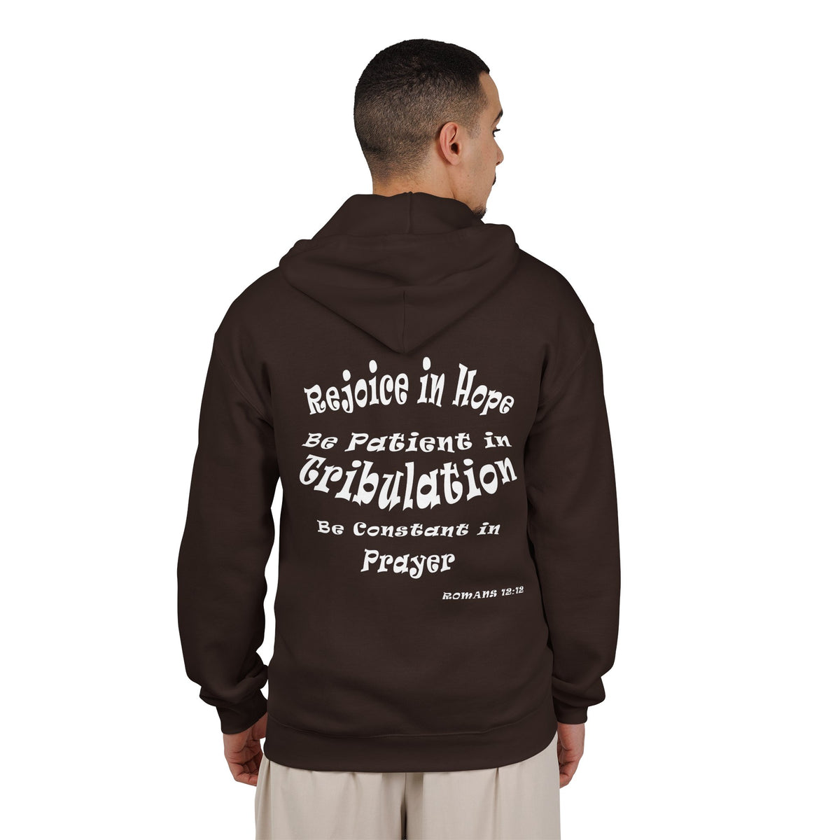 Heavy Blend Full Zip Hoodie Sweatshirt Romans 12:12 on Back in 6 Colors and 8 Sizes