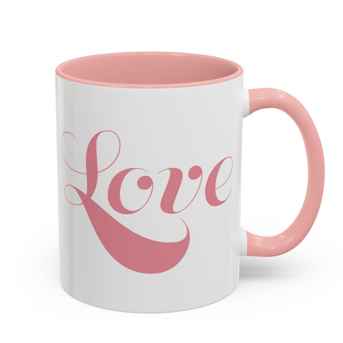 Pink Love Script Mug | Accent Coffee Mug, Red Interior & Handle