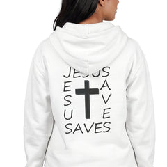 Heavy Blend™ Full Zip Hoodie Print on Back "Jesus Saves" black graphic