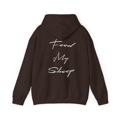 Heavy Blend Hooded Sweatshirt "Feed My Sheep" White Font Print on Back