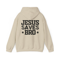 Heavy Blend Hoodie Sweatshirt "Jesus Saves Bro" black graphic