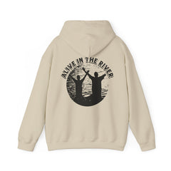 Heavy Blend Hooded Sweatshirt "Alive in the River" Printed on Back Black Font