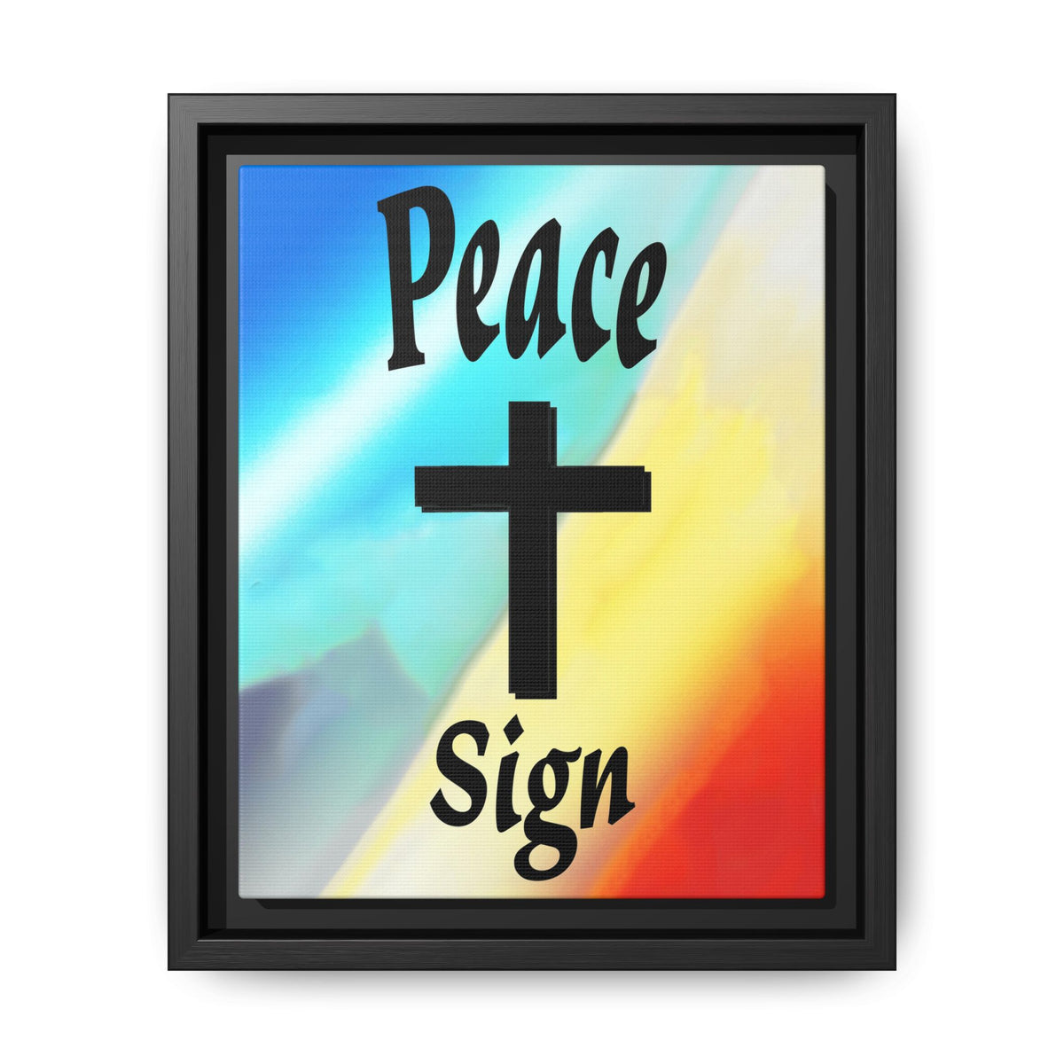 Peace Cross Sign Rainbow Background  Matte Canvas Framed | Religious Wall Art