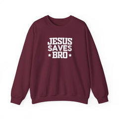 Heavy Blend Crewneck Sweatshirt "Jesus Saves Bro" white graphic