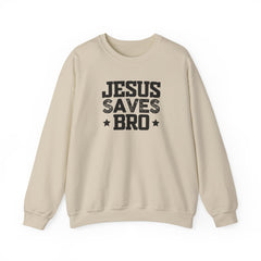 Heavy Blend Crewneck Sweatshirt "Jesus Saves Bro" black graphic