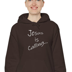 Heavy Blend Hooded Sweatshirt "Jesus is Calling" white font 1