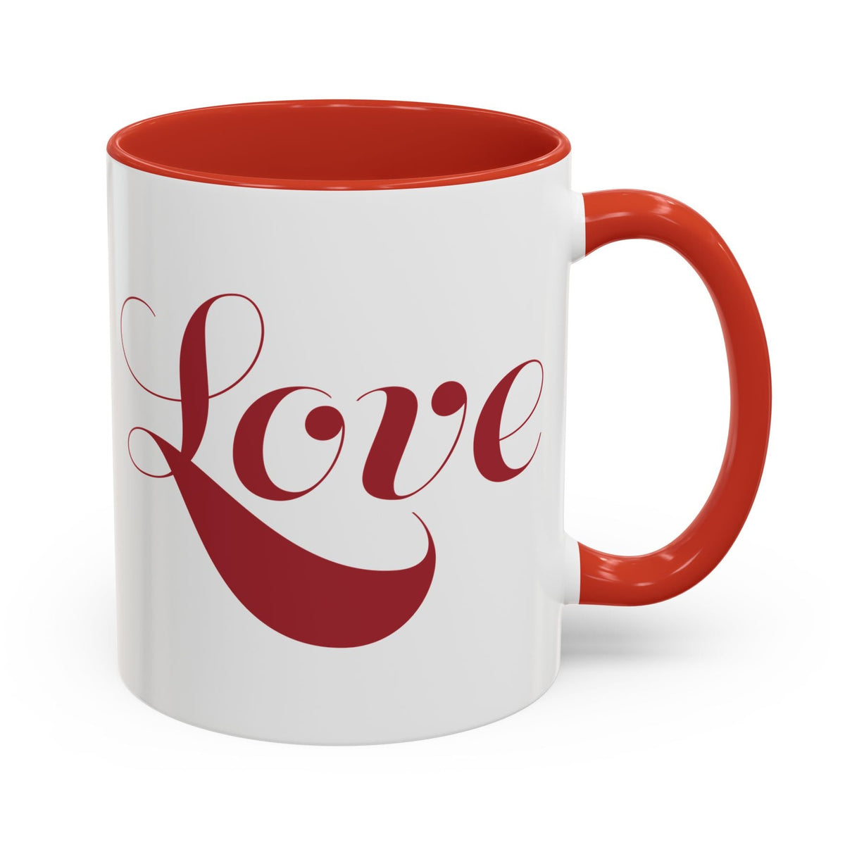 Love Script Mug | Accent Coffee Mug, Red Interior & Handle
