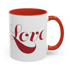 Love Script Mug | Accent Coffee Mug, Red Interior & Handle