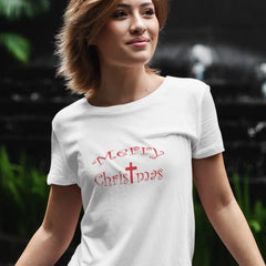 Christmas Cross Next Level Tee for Women, Festive Holiday Tshirt, Christian Merry Xmas Shirt