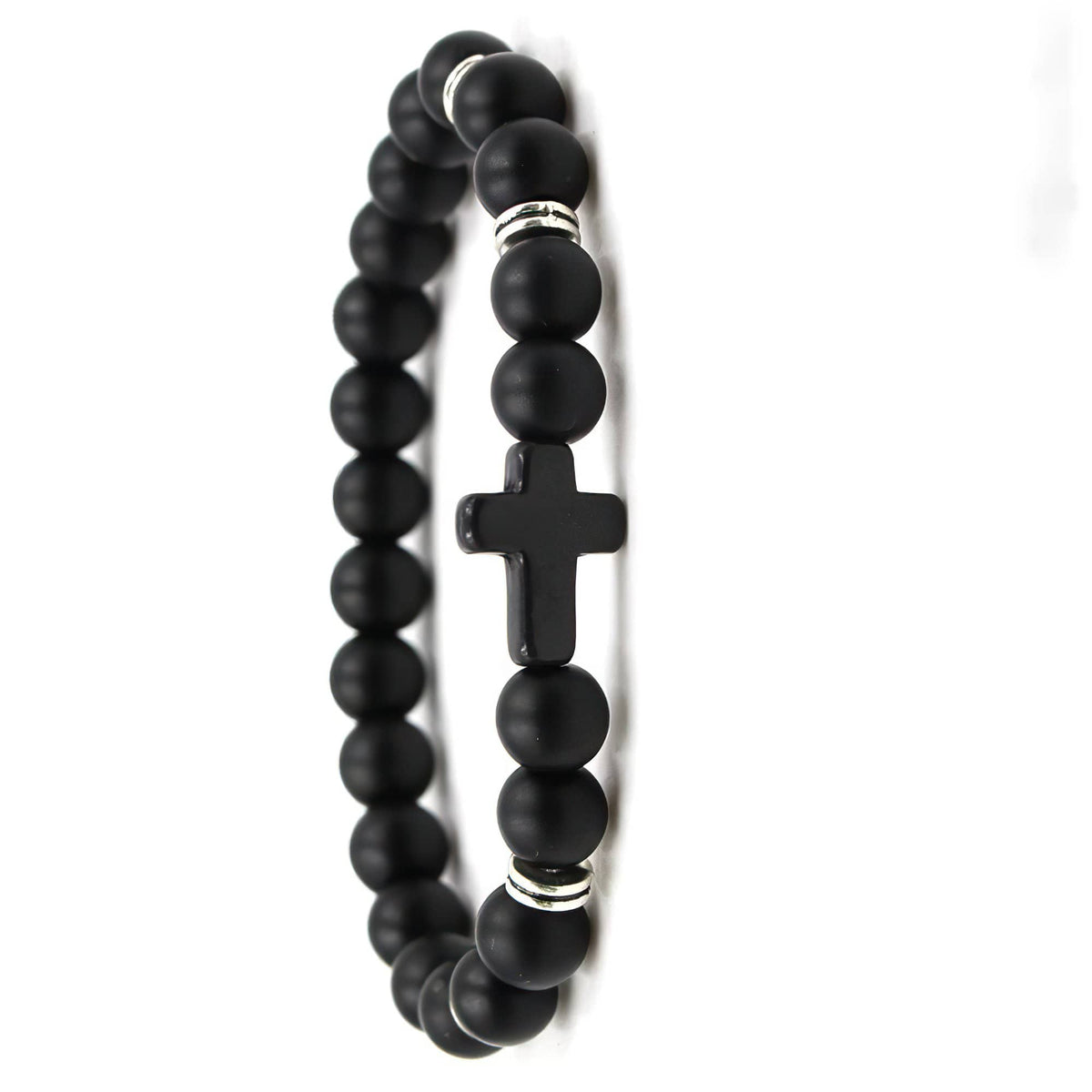 Black Bead Cross Bracelet (4474298204254)