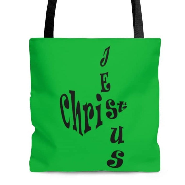 AOP Tote Bag "Jesus Christ" in Christmas Green in 3 Sizes (3556835950692)