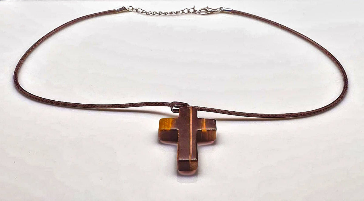 Tigers Eye Gemstone Cross Necklace 1.6 inch Cross Free Shipping (4381817700446)