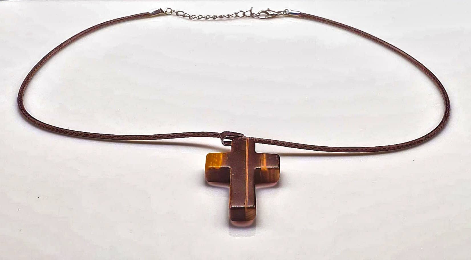 Tigers Eye Gemstone Cross Necklace 1.6 inch Cross Free Shipping (4381817700446)