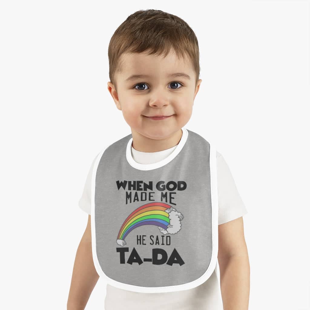 Contrast Trim Jersey Baby Bib "Ta-Da"