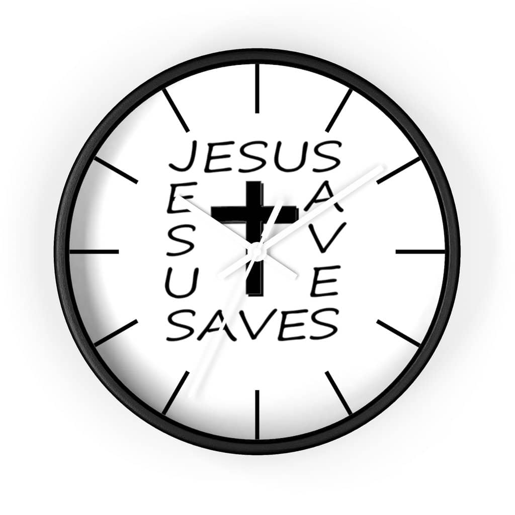 Wall Clock "Jesus Saves" in Black or White Frame (3350461382756)