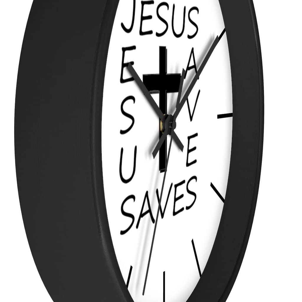 Wall Clock "Jesus Saves" in Black or White Frame (3350461382756)