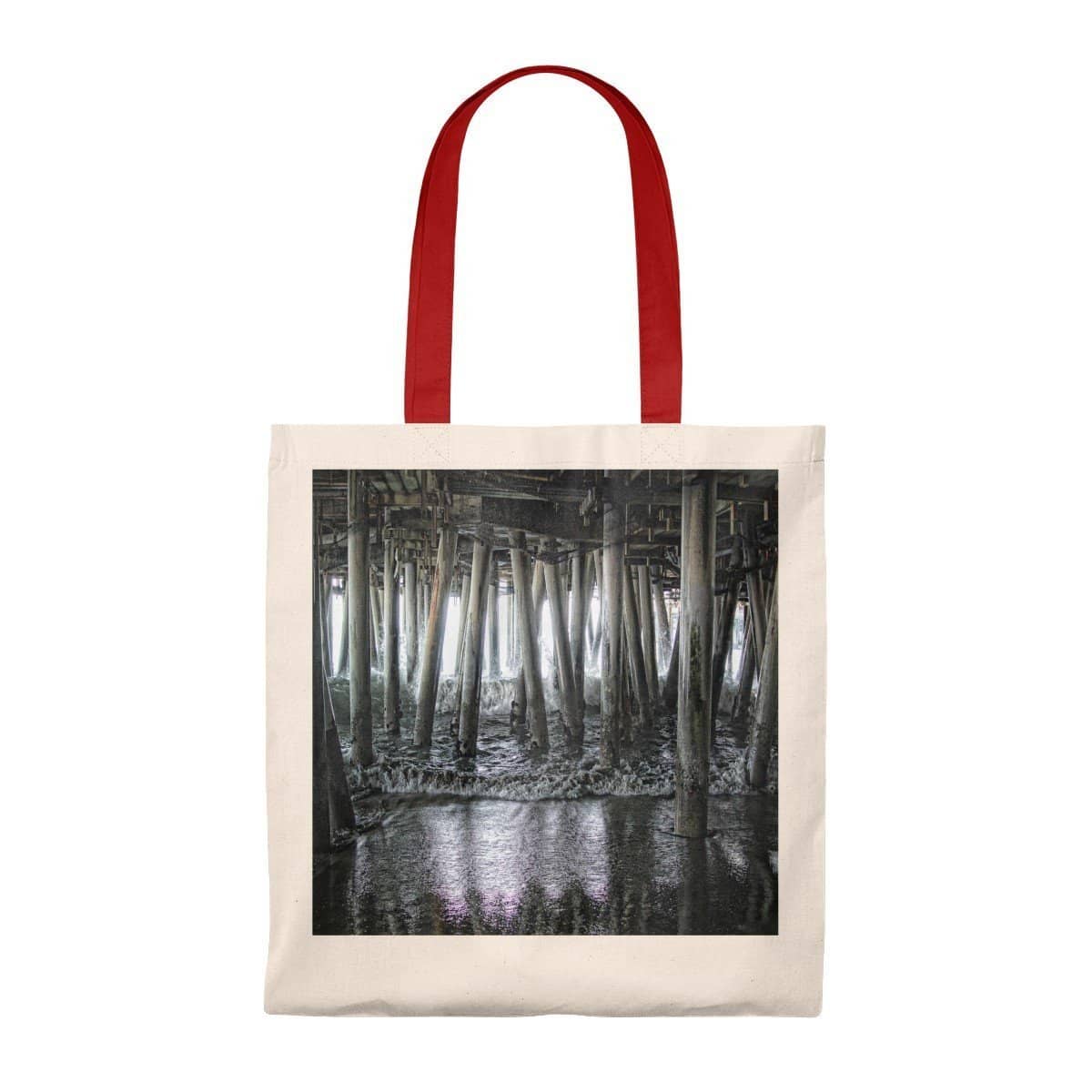 Tote Bag - Vintage Under the Pier (5 Colors) Natural/Red / Small Bags (2854226231396)