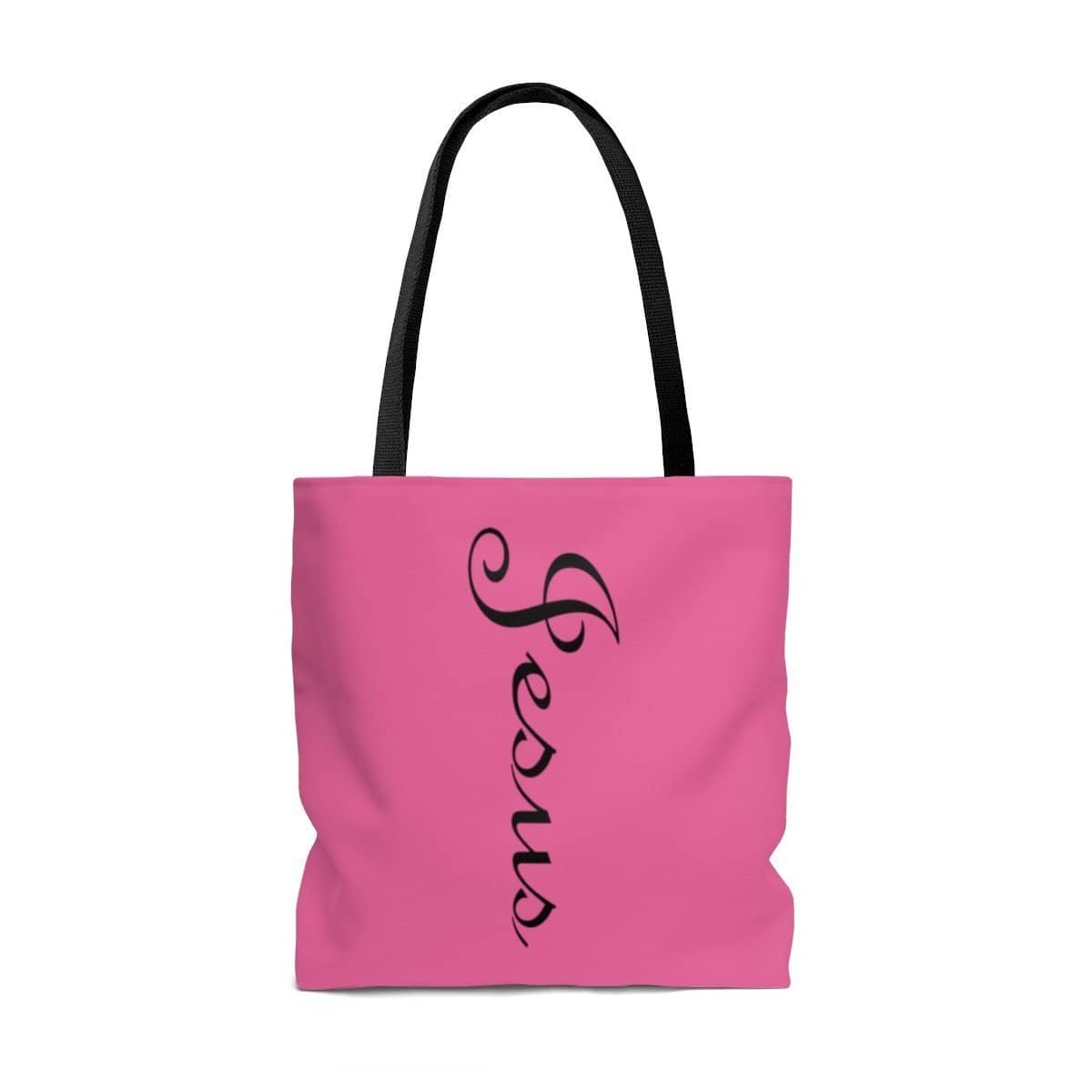 AOP Tote Bag Jesus Printed on both Sides Pink with a Black Handle in 3 Sizes Bags (3405842841700)