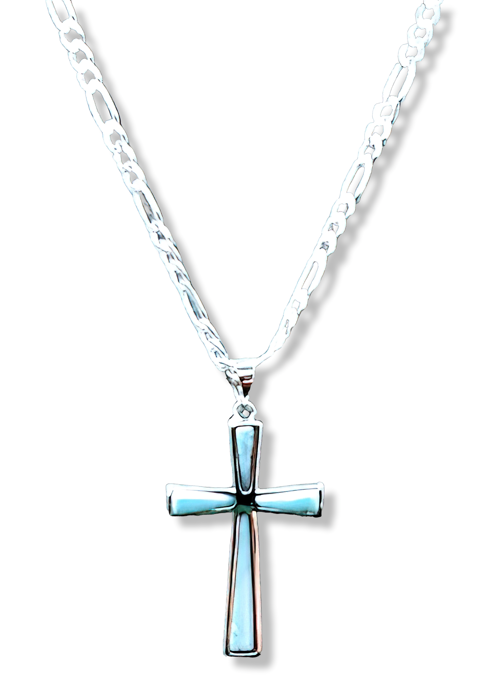 Sterling Silver Crucifix Necklace 2024 with 3mm Figaro Chain