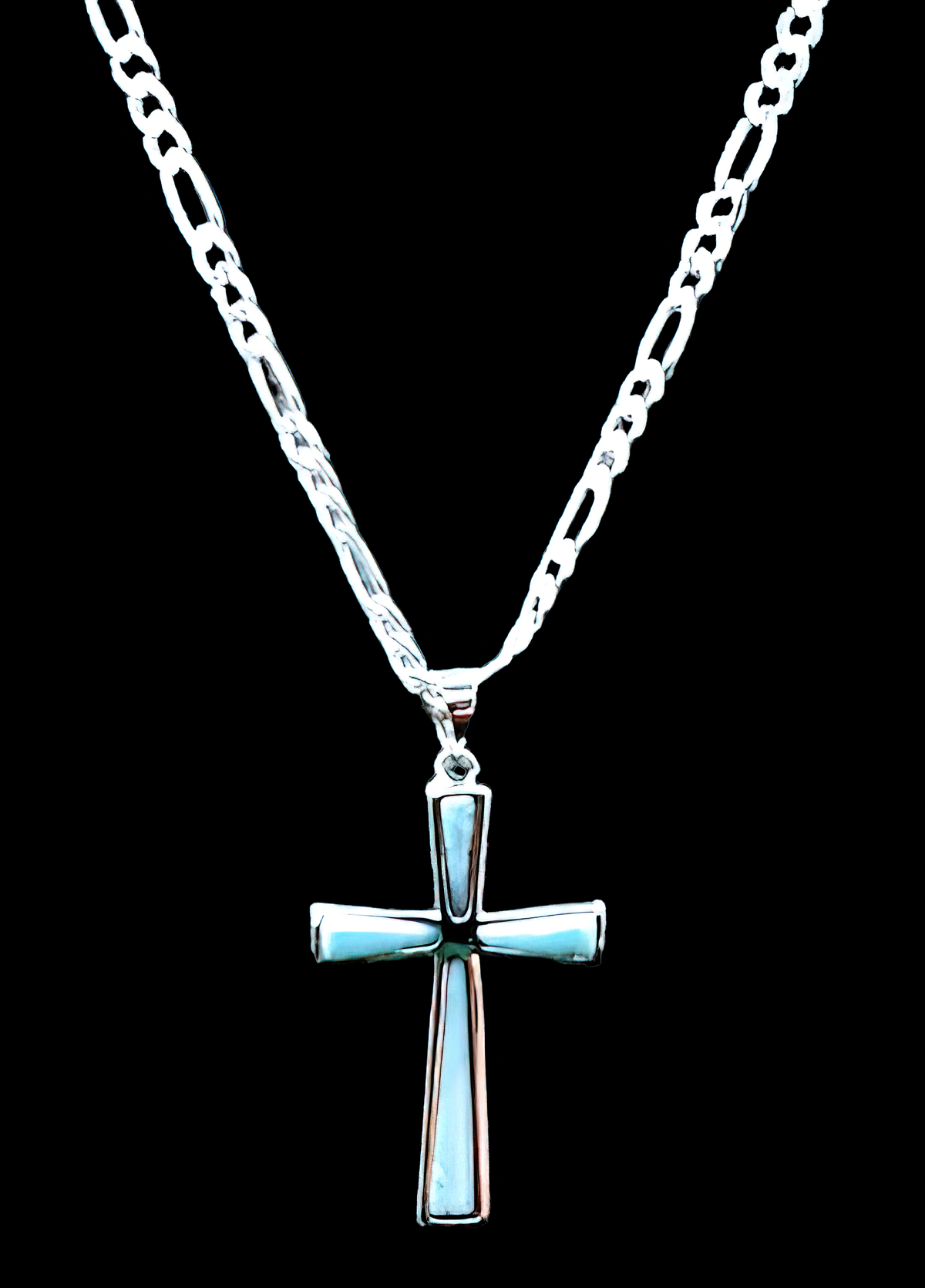 Natural Larimar Cross .925 Sterling Silver Pendant Necklace