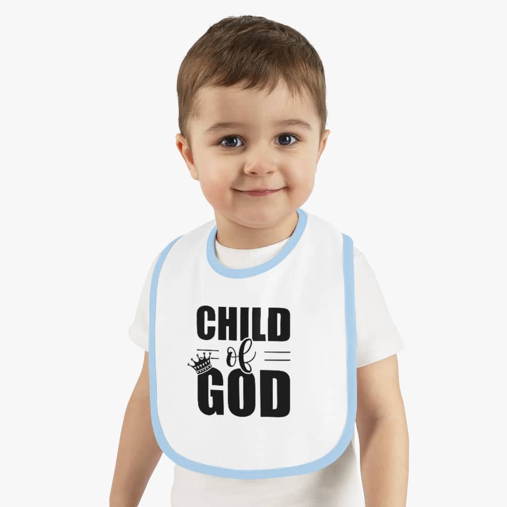 Contrast Trim Jersey Baby Bib &quot;Child of God&quot;