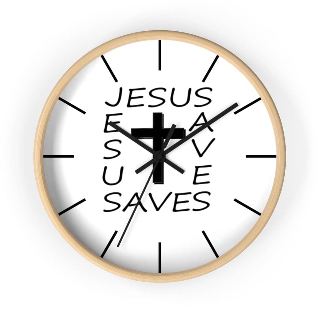 Wall Clock "Jesus Saves" in Black or White Frame (3350461382756)