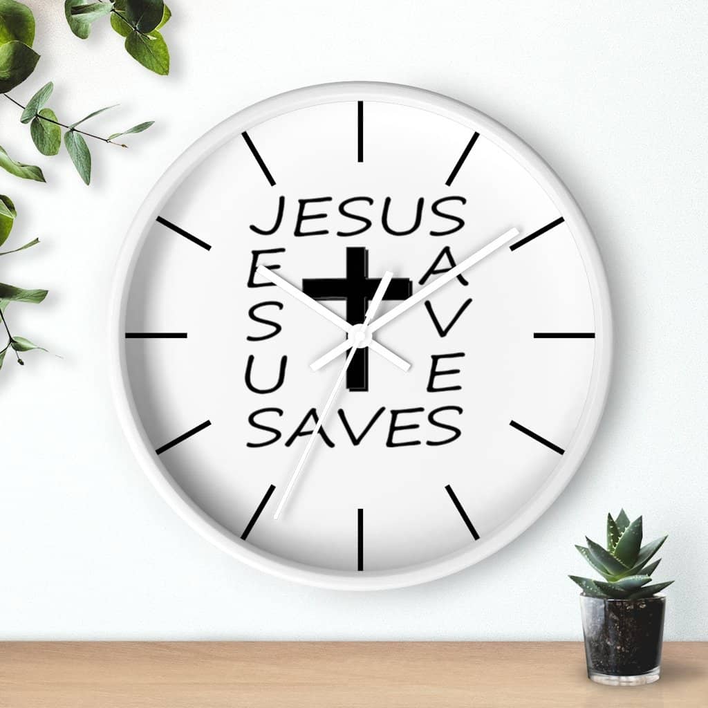 Wall Clock "Jesus Saves" in Black or White Frame (3350461382756)