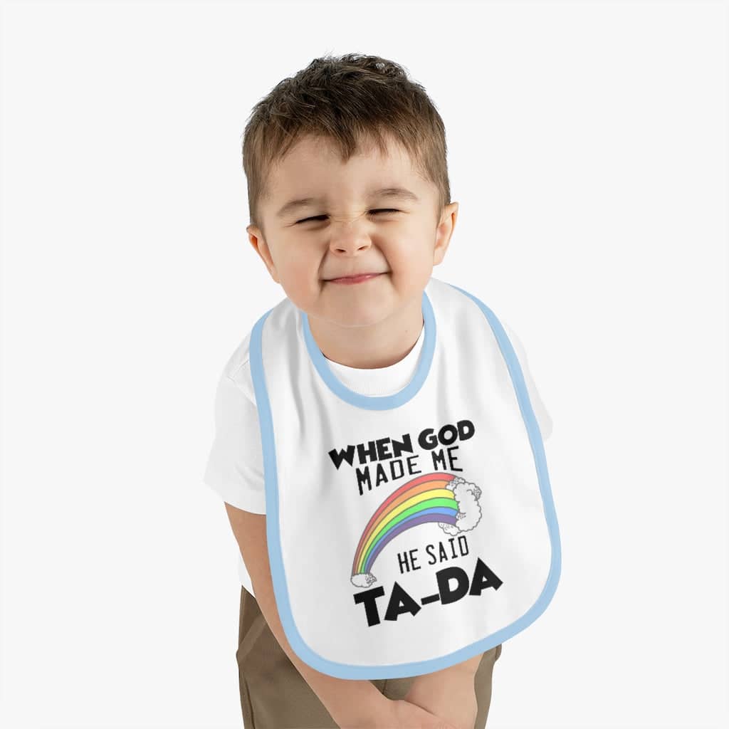 Contrast Trim Jersey Baby Bib "Ta-Da"