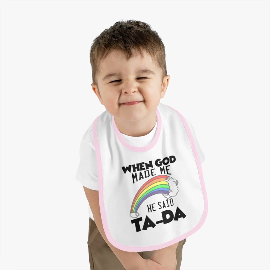 Contrast Trim Jersey Baby Bib "Ta-Da"