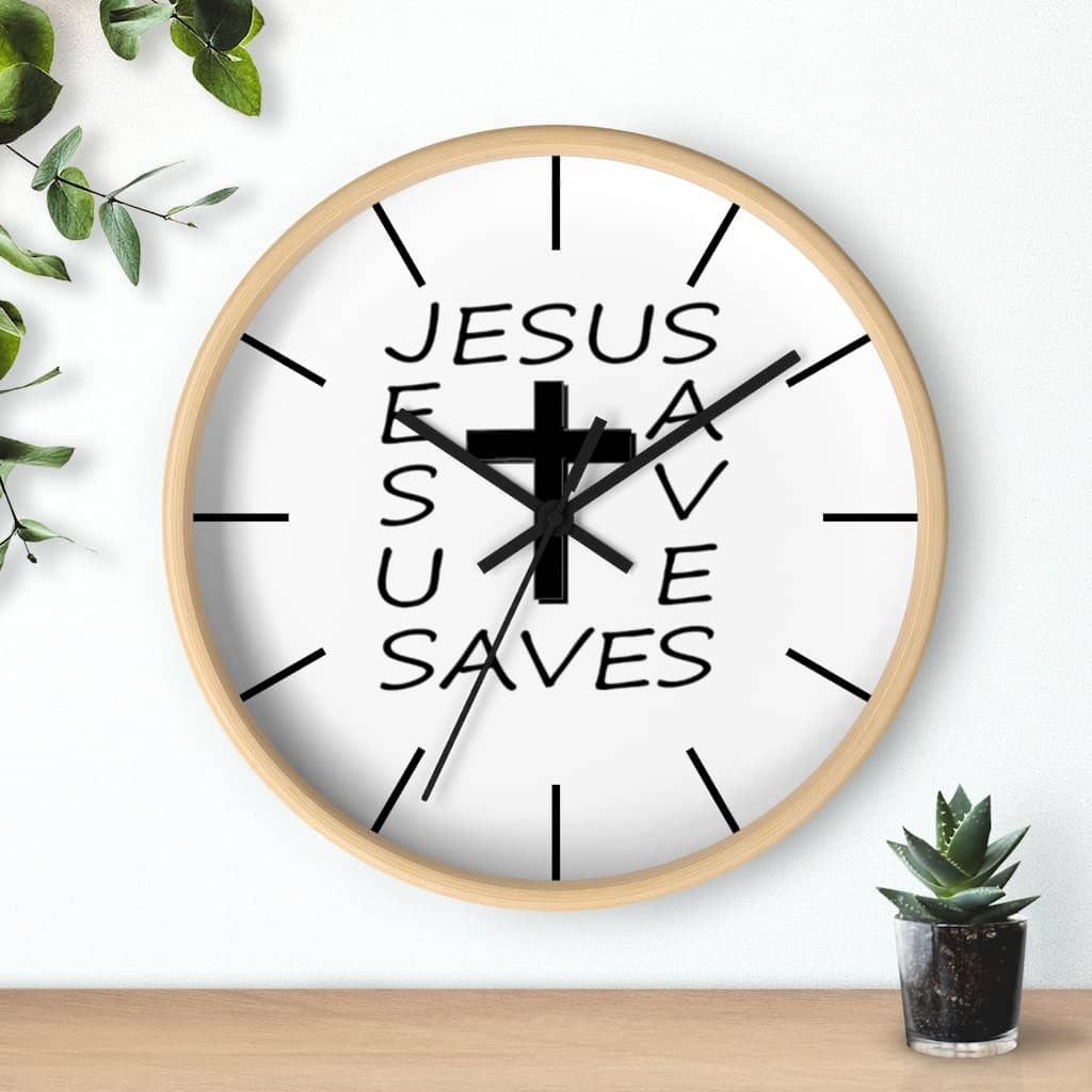 Wall Clock "Jesus Saves" in Black or White Frame (3350461382756)