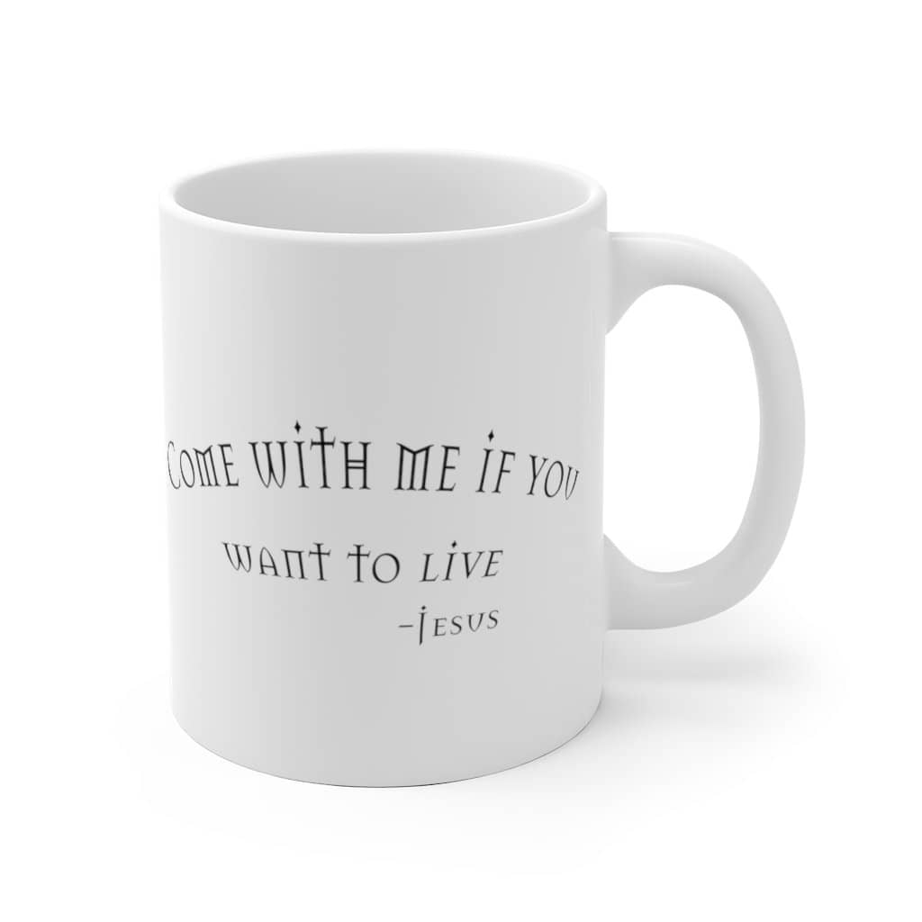 White Ceramic Mug Come with me&quot; (6100278378688)
