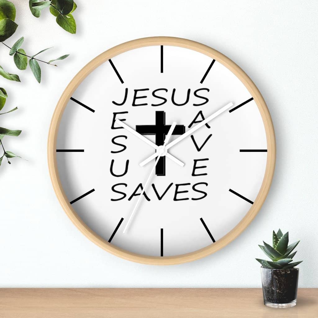 Wall Clock "Jesus Saves" in Black or White Frame (3350461382756)