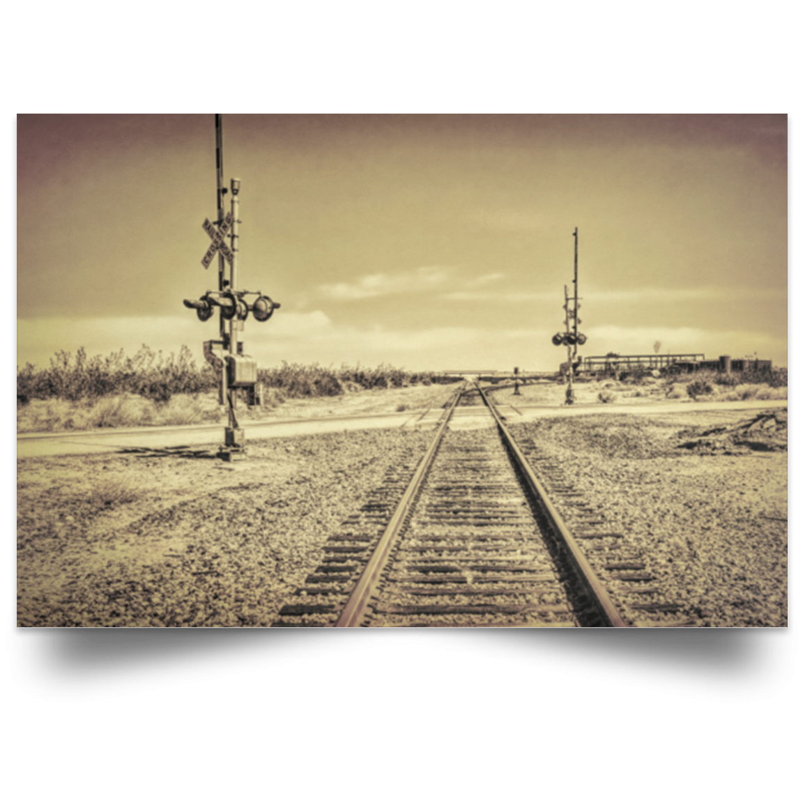 Satin Poster Desert Railway Crossing White / 18 x 12 Poster (2808517328996)