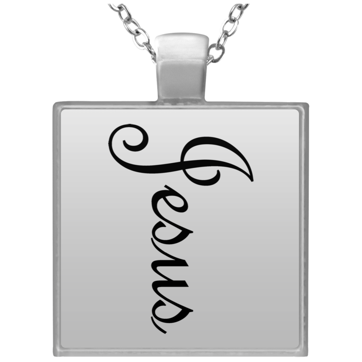 Square Silver Plated Necklace "Jesus" (3931726676062)