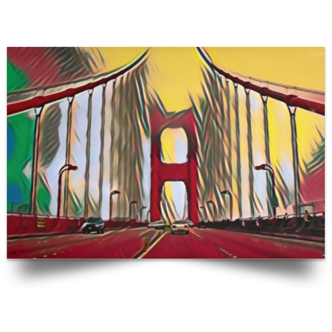 Satin Poster Digital Art Golden Gate Bridge (Red theme) White / 18 x 12 Poster (2103278764132)