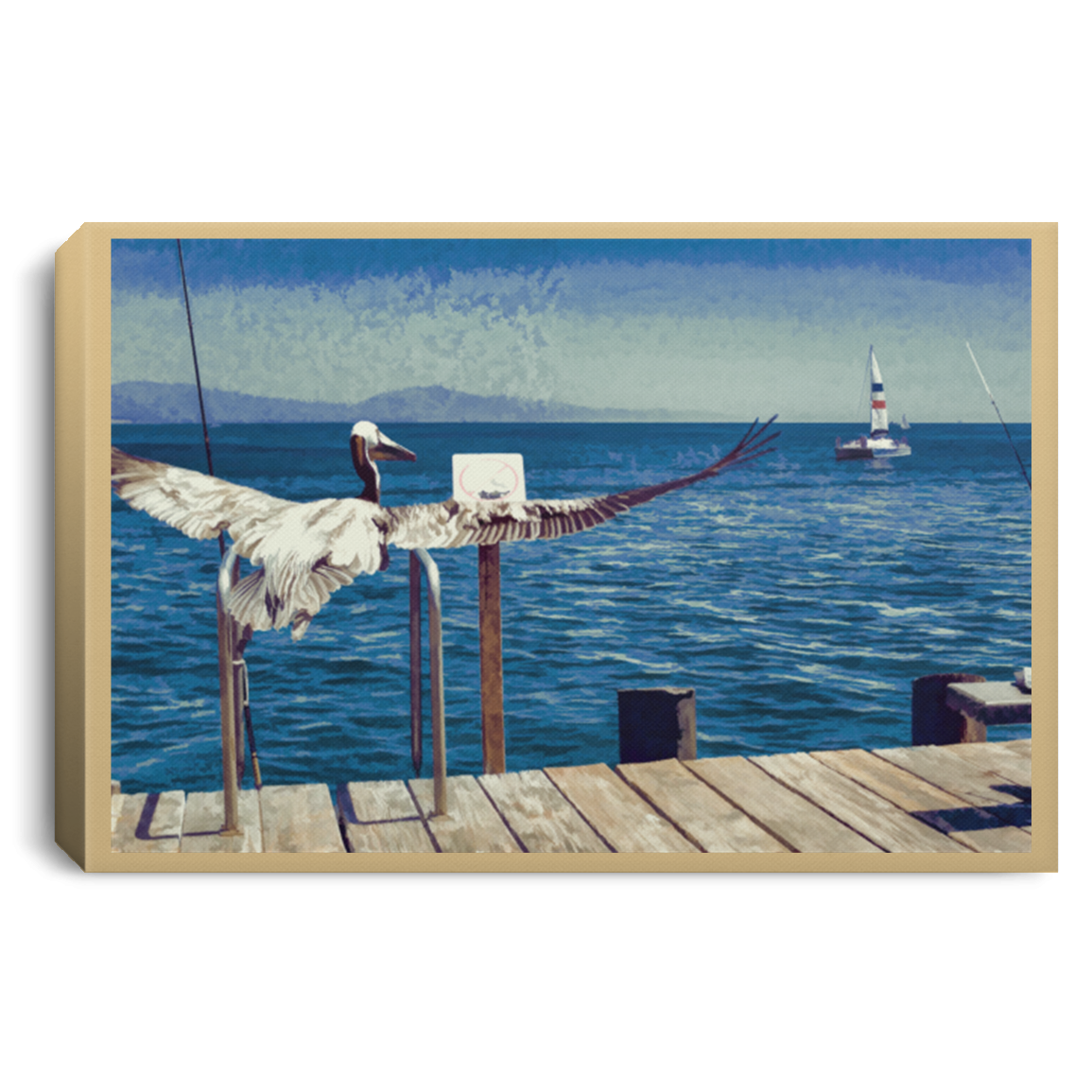 Canvas Print The Pelican and the Sailboat Tan / 12 x 8 Canvas Print (1911063183460)