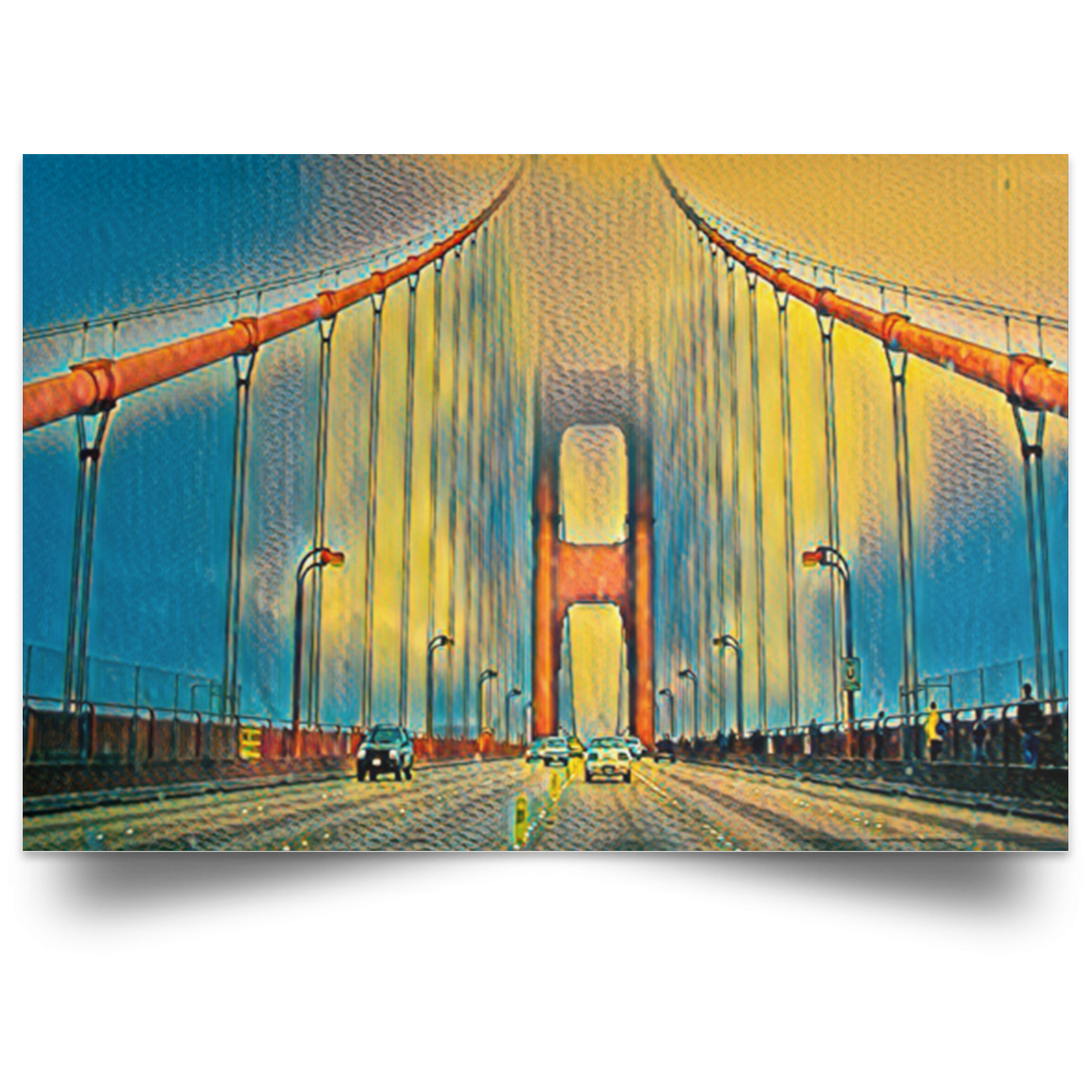 Satin Poster Digital Art Golden Gate Bridge (Yellow theme) White / 18 x 12 Poster (2103280402532)