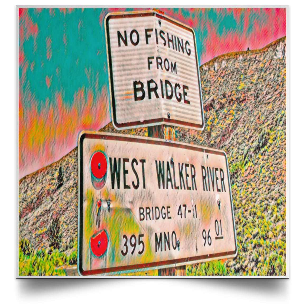 Satin Poster No Fishing! (Yellow/orange theme) Satin Poster No Fishing! (Yellow/orange theme) / White / 16 x 16 Poster (2137127354468)