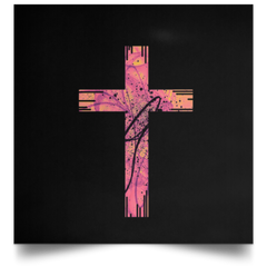 Satin Poster Pink Cross White / 16 x 16 Poster (2151191019620)