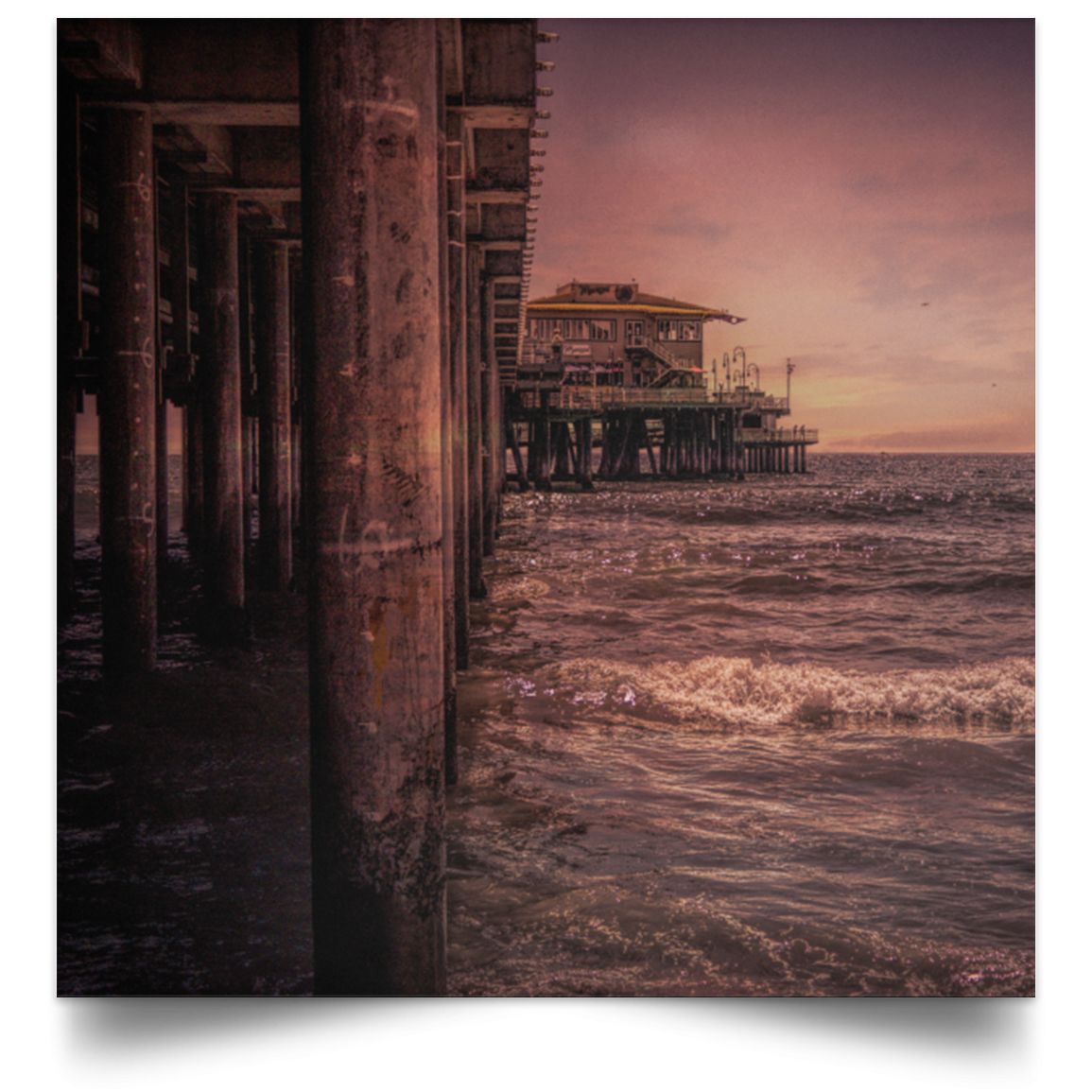 Satin Poster Square Beach Pier Scene White / 16 x 16 Poster (1962918641764)