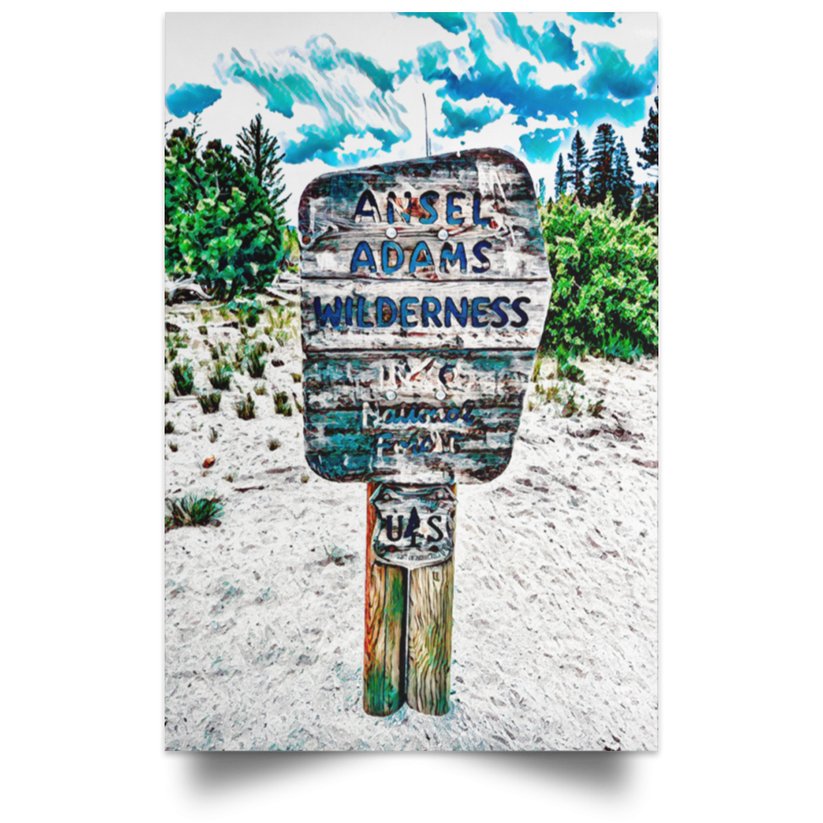 Satin Portrait Poster Ansel Adams Wilderness Area (Green theme) White / 12 x 18 Poster (2201587286116)