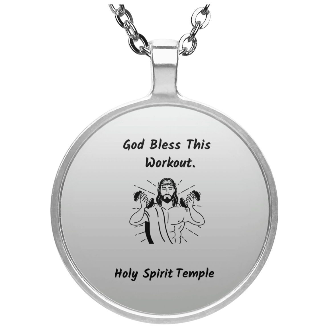 Circle Silver Plated Necklace&quot;God Bless this Workout&quot; (3518957879396)