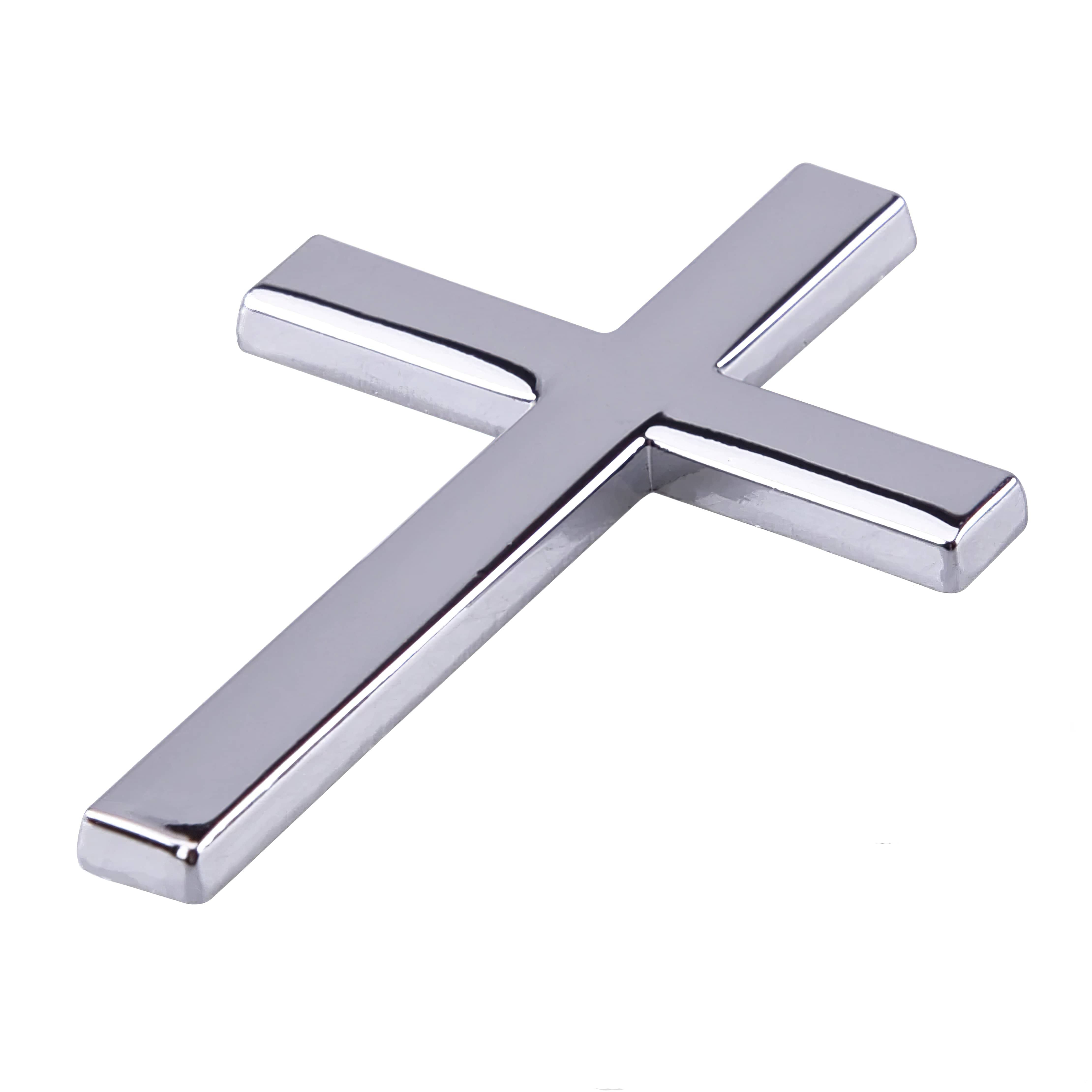 3D Silver Metal Cross 2 1/4" Sticker Decal for any Vehicle with Free Shipping in USA (4402421596254)