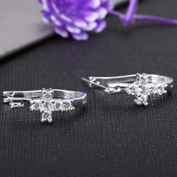 Silver Hoop Earrings with Crystal Cross  (cubic zirconia) My Righteous Apparel