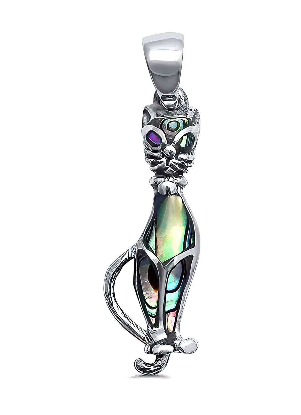 Abalone Cat 925 Solid Sterling Silver Charm (4703940837470)