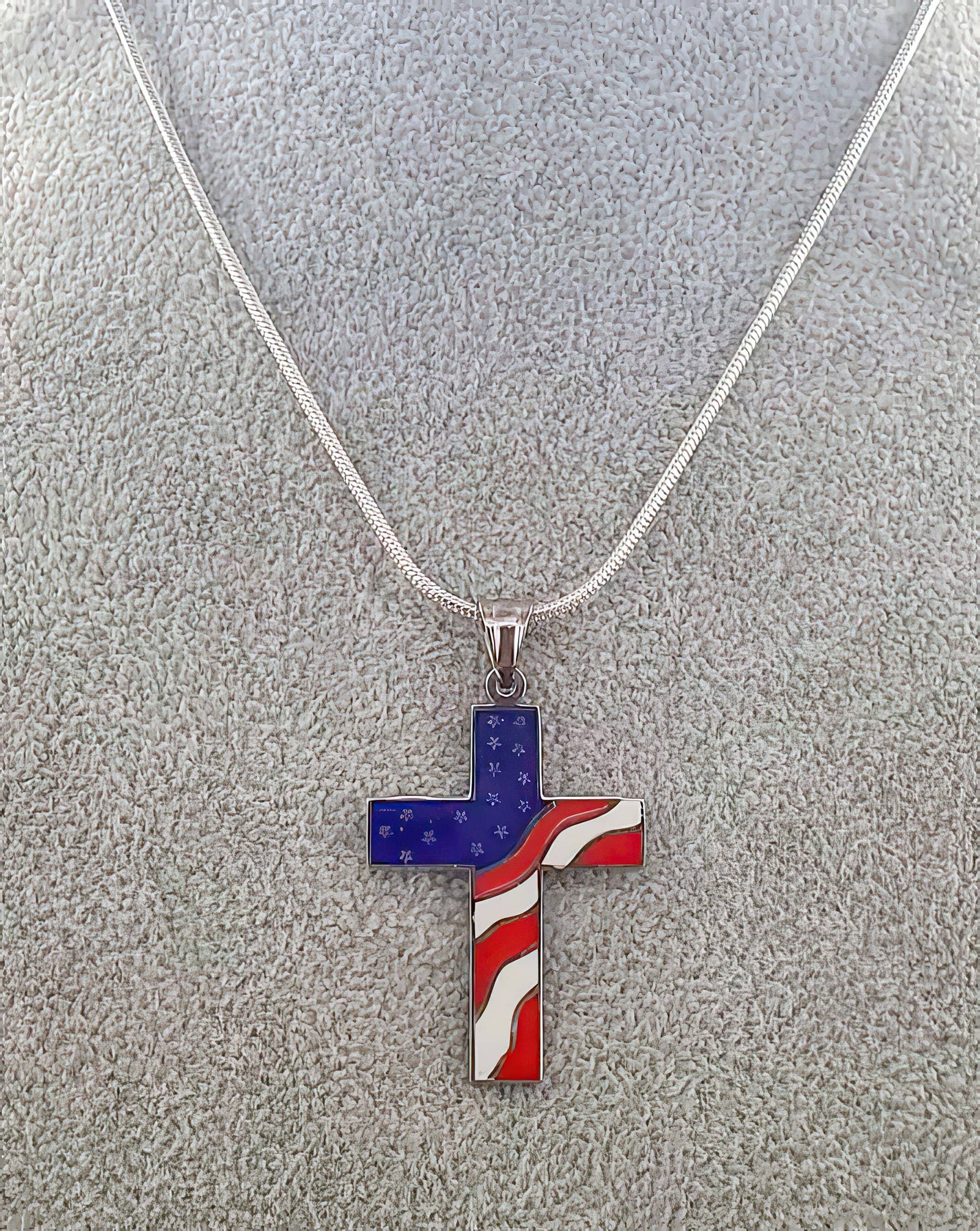 American Flag Cross Independence Day 4th of July Necklace (4598004056158)